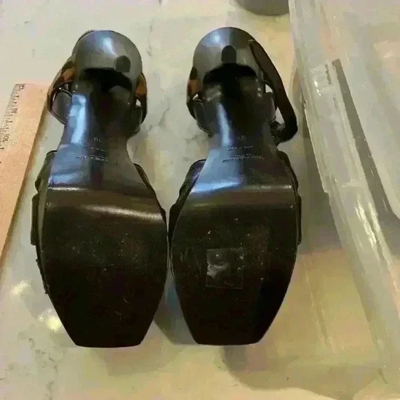 Stunning YSL platform sandals size 39 in brown leather with leopard trim - Picture 5 of 9